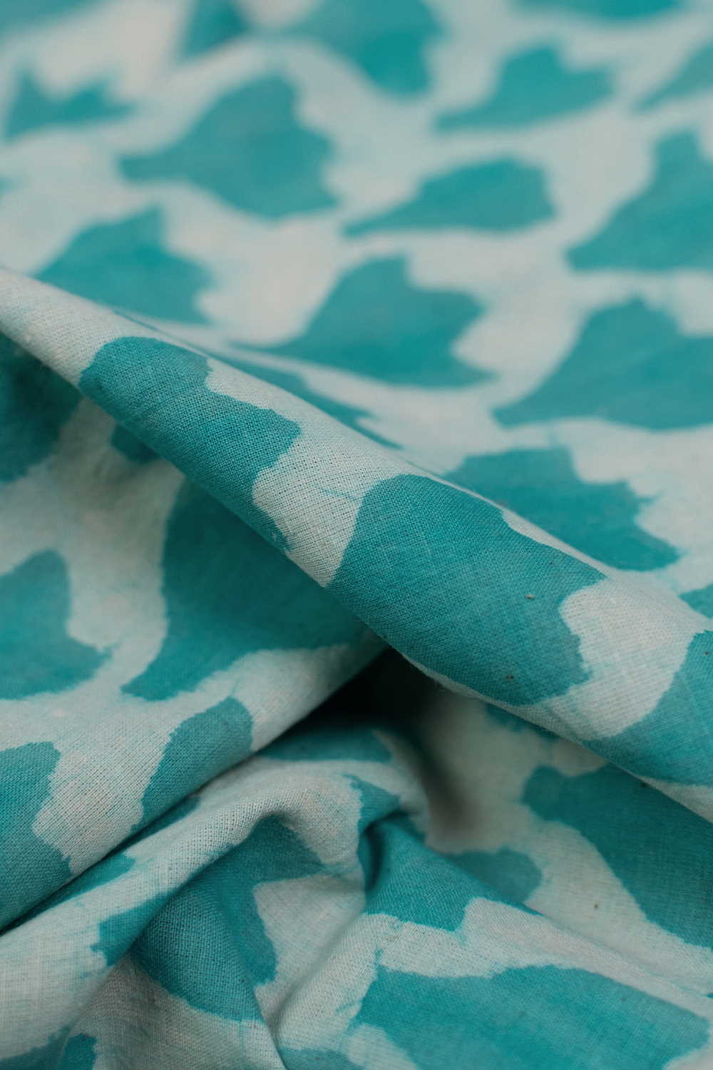 Green Florets - Cream Dabu Cotton Fabric - 0.9m - Image 2