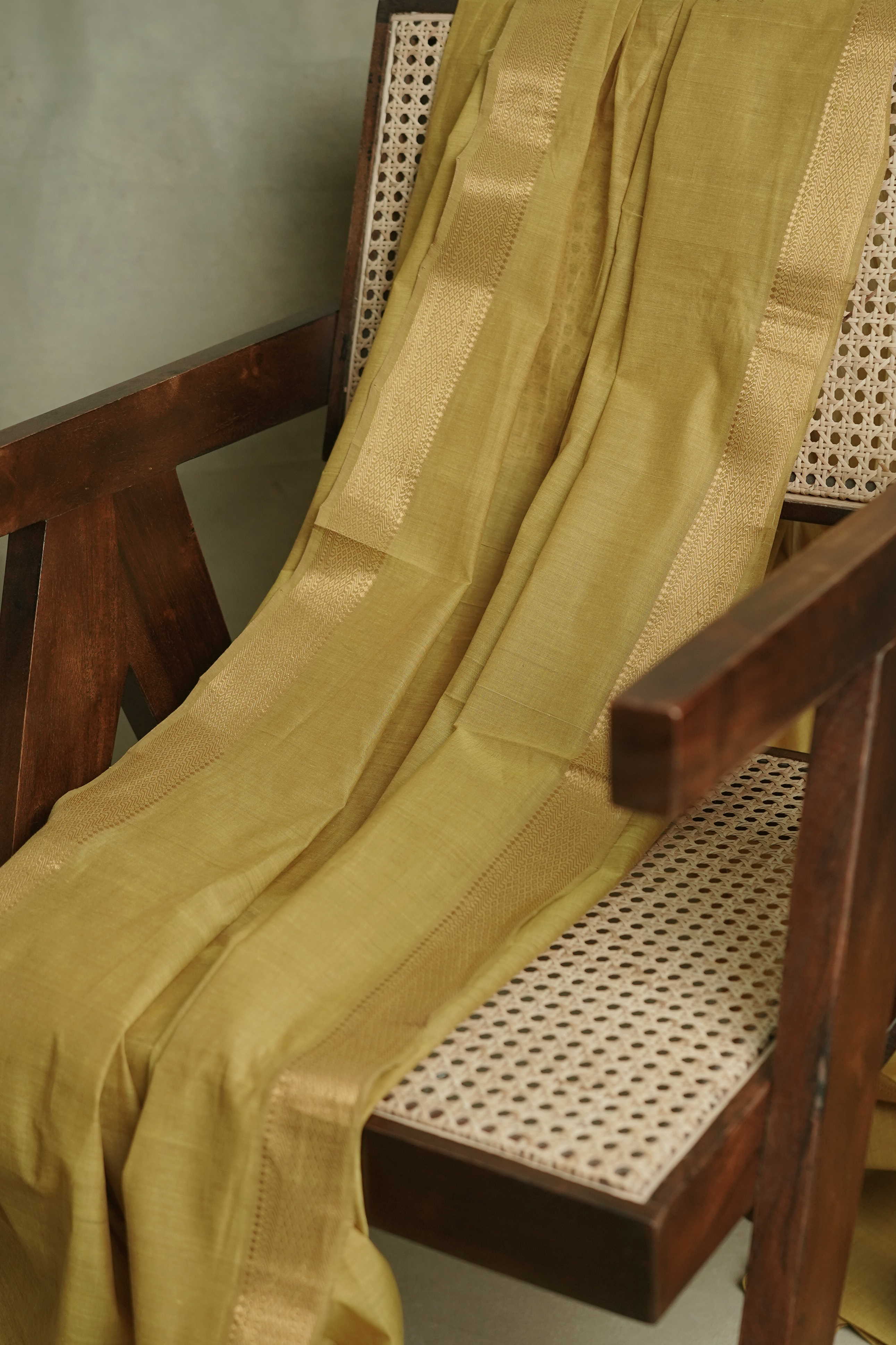 Lime Yellow Mangalagiri Border Cotton Fabric - 0.5m - Image 3
