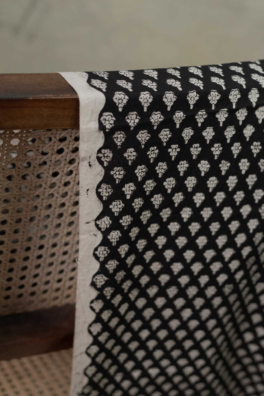 Black with Tiny Motifs Bagru Cotton Fabric - 1.6m