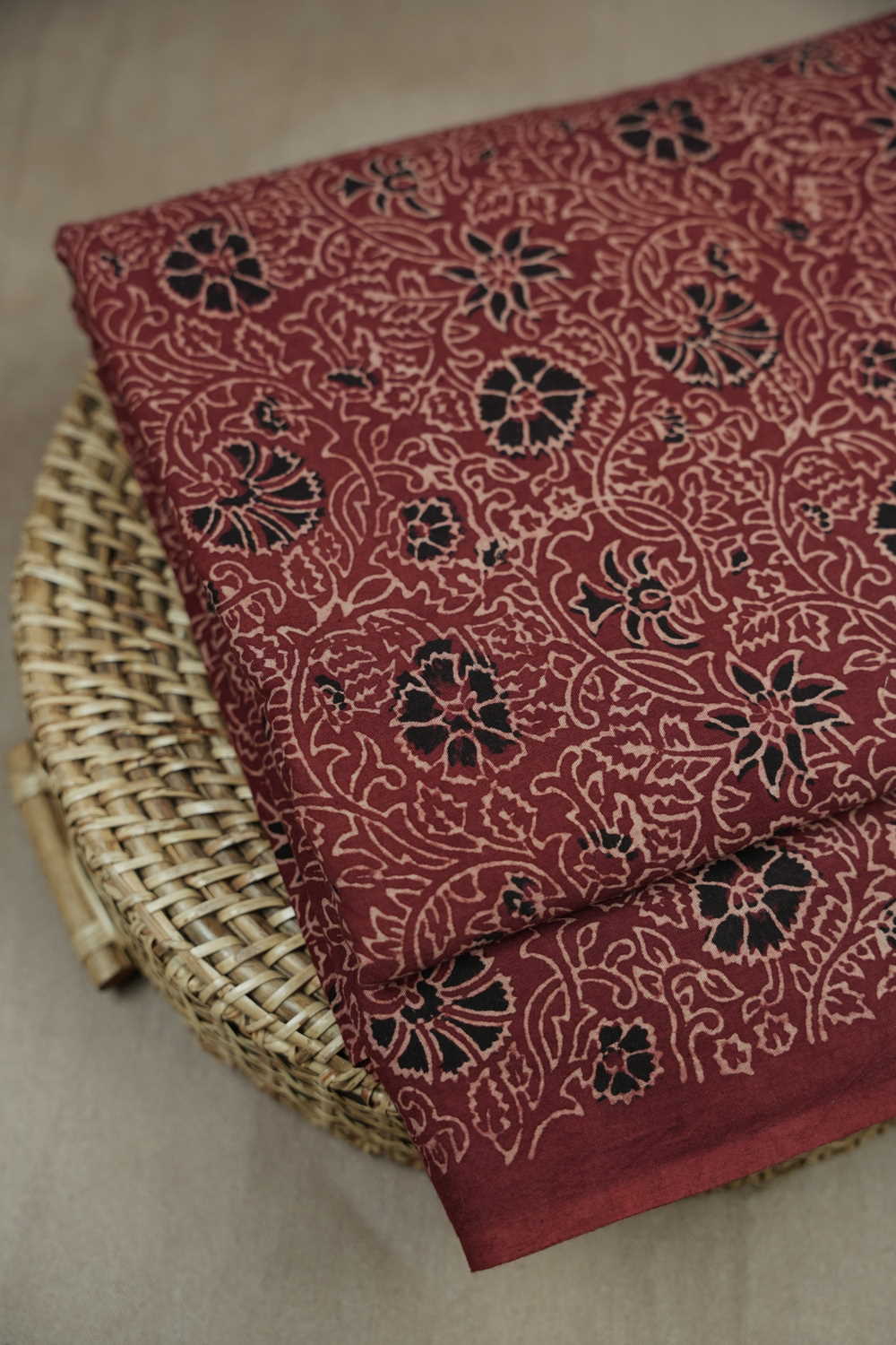 Maroon Garden Ajrak Cotton Fabric - 0.65m - Image 2