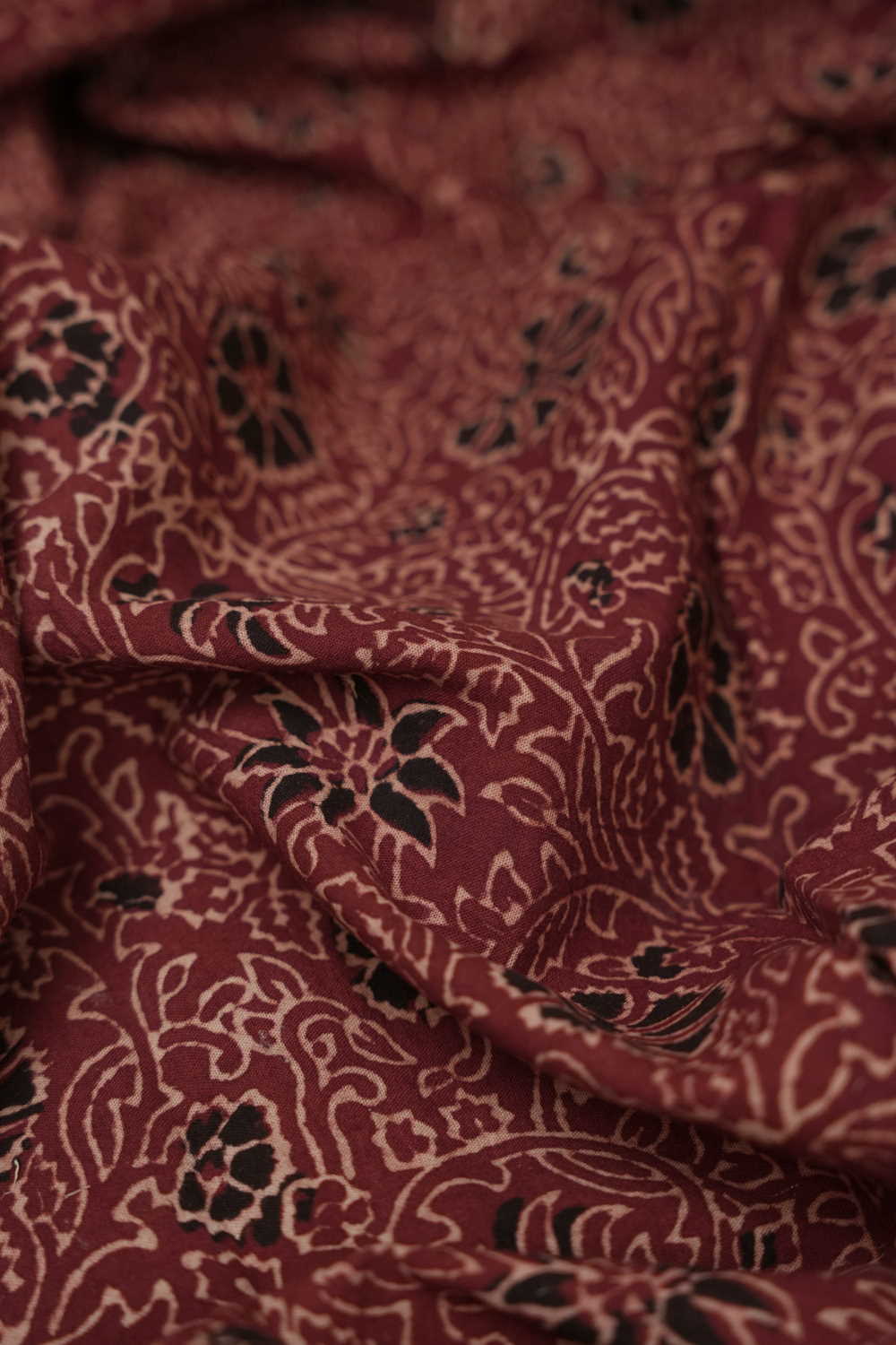Maroon Garden Ajrak Cotton Fabric - 0.65m - Image 3
