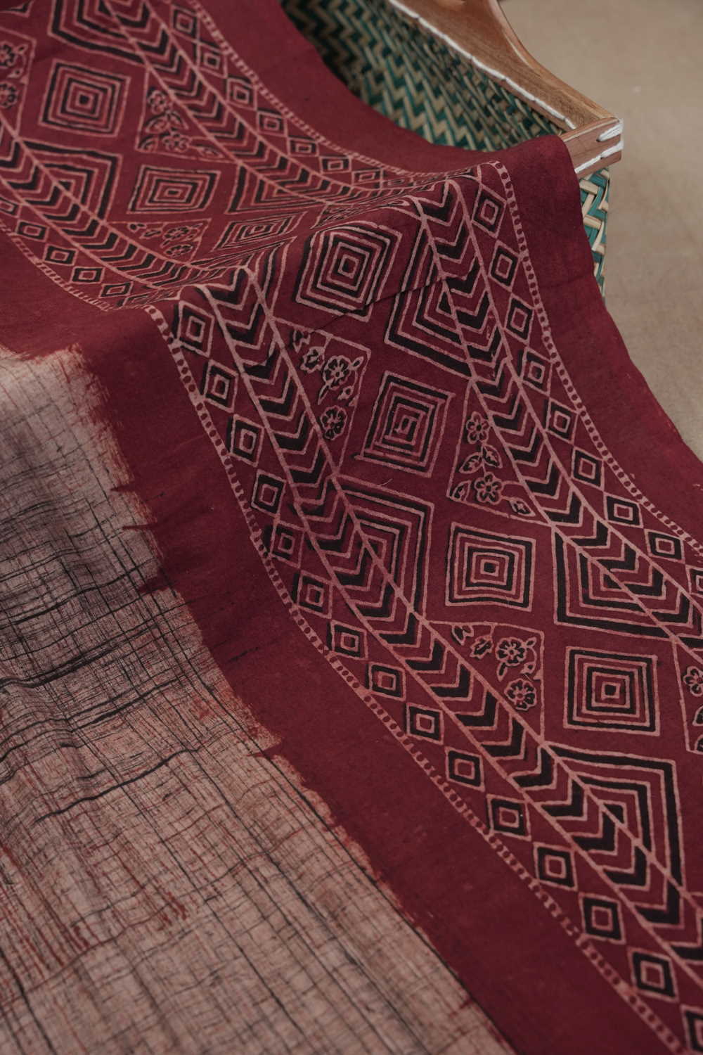 Beige Ajrak Cotton Fabric - 1.85m