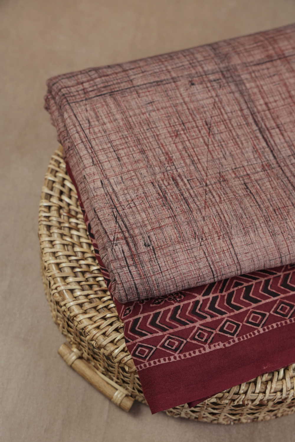 Beige Ajrak Cotton Fabric - 1.85m - Image 2