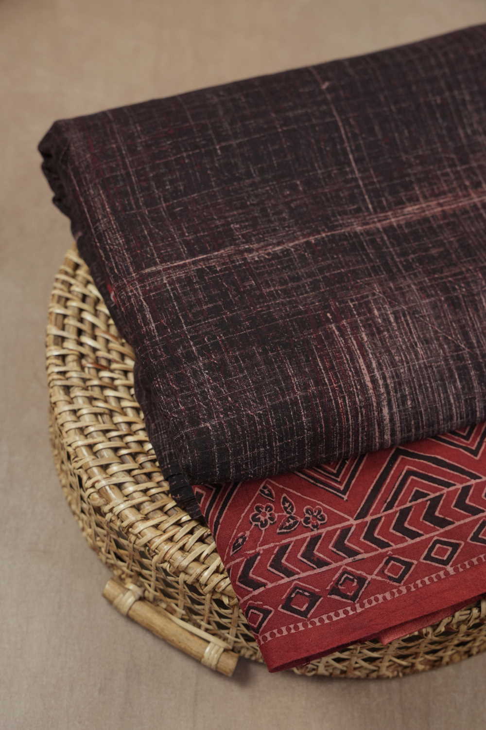 Black with Maroon Border Ajrak Cotton Fabric - 0.75m - Image 2