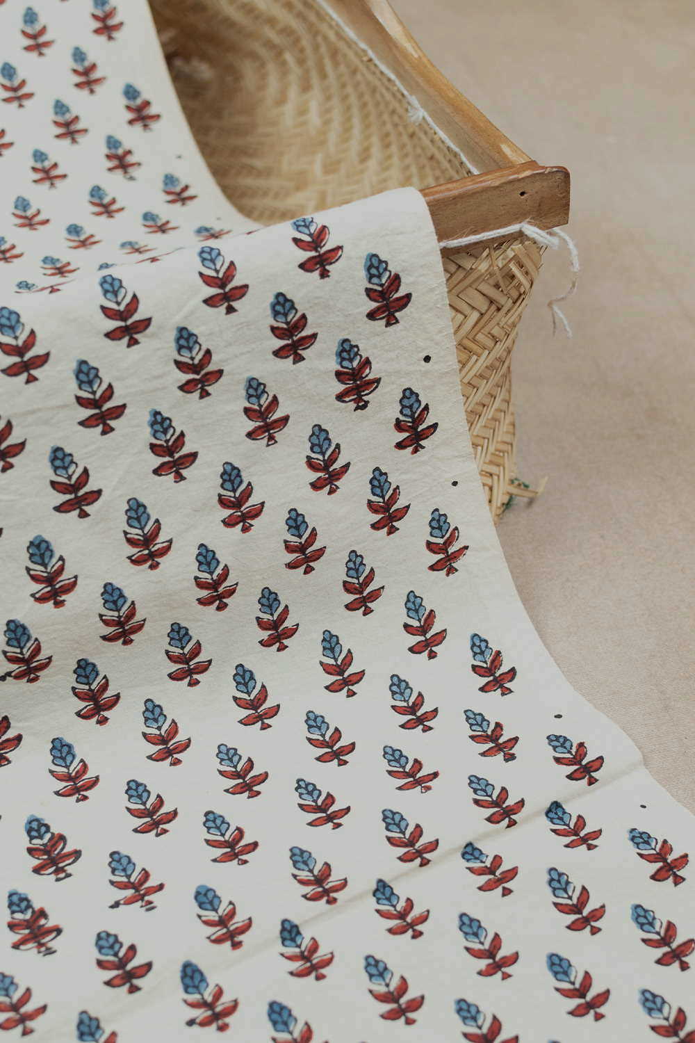 Snow Cream Ajrak Cotton Fabric - 0.8m