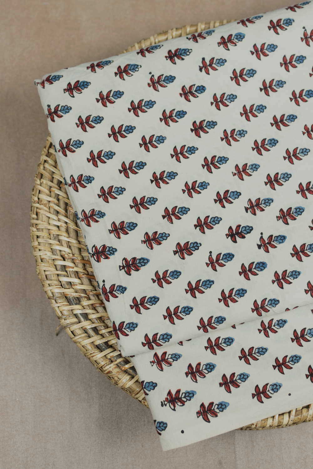 Snow Cream Ajrak Cotton Fabric - 0.8m - Image 2