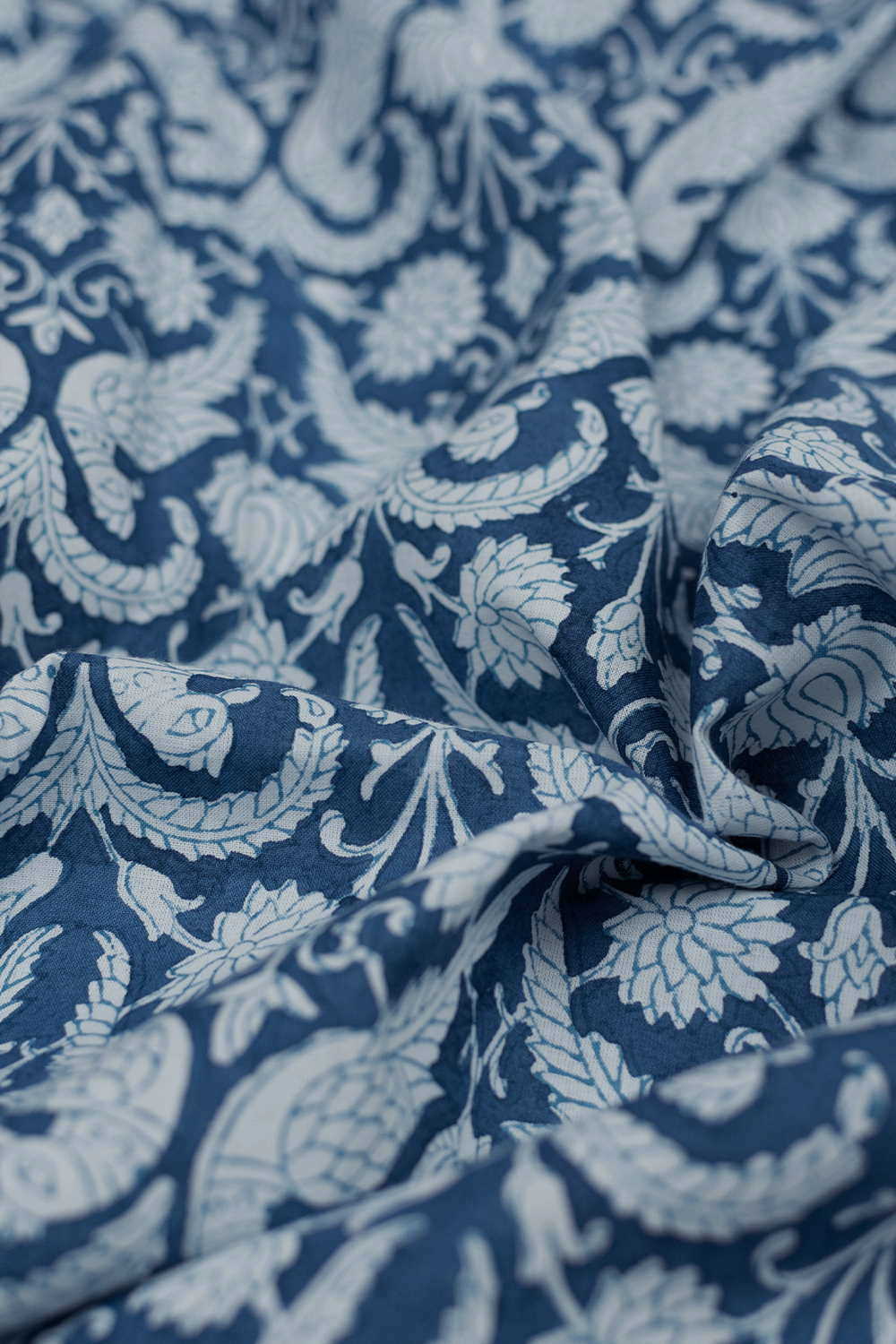 Blue Sanganeri Cotton Fabric with Peacock print - 0.9m - Image 2