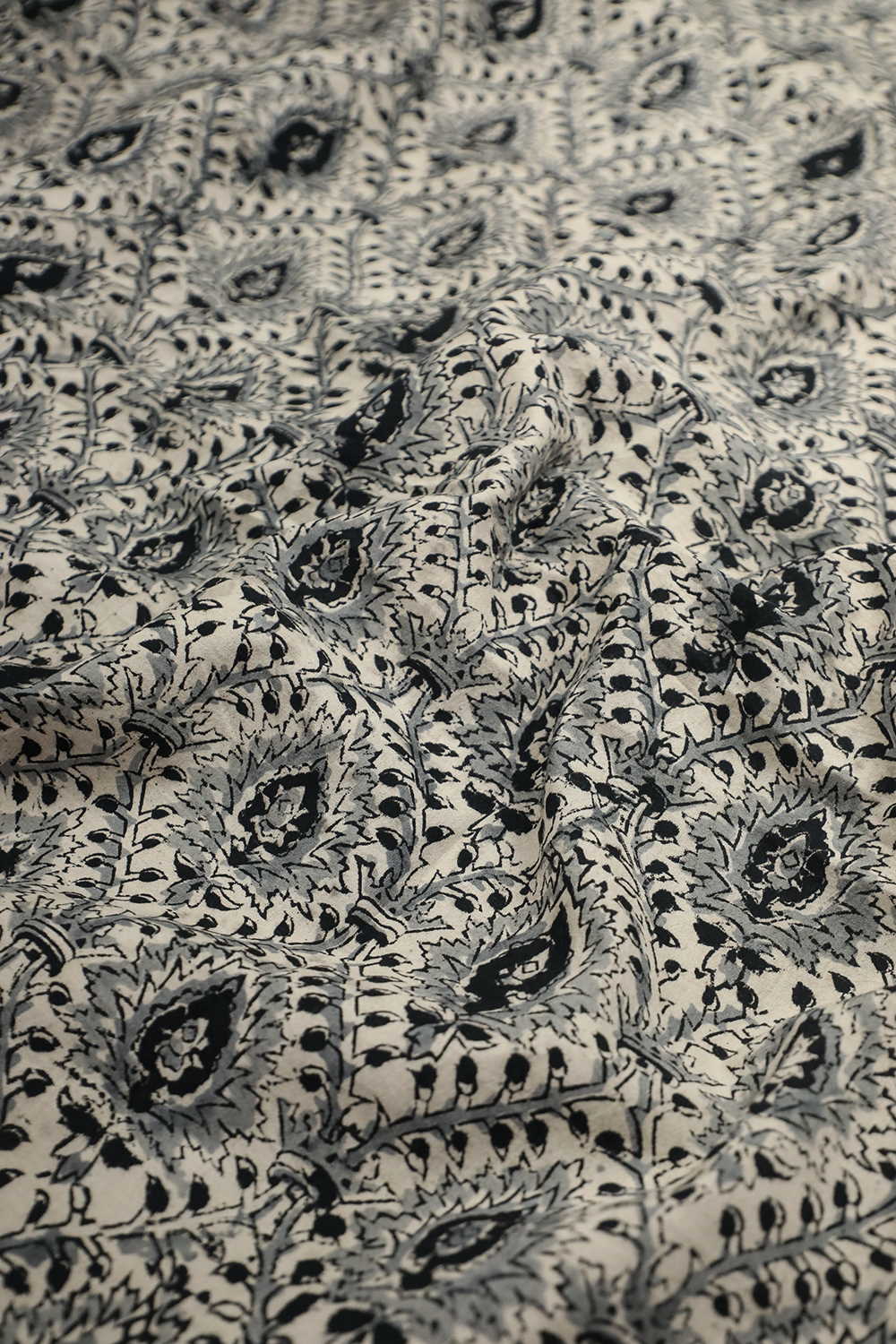 Black Floral Design Printed kalamkari Cotton Fabric - 0.55m - Image 2