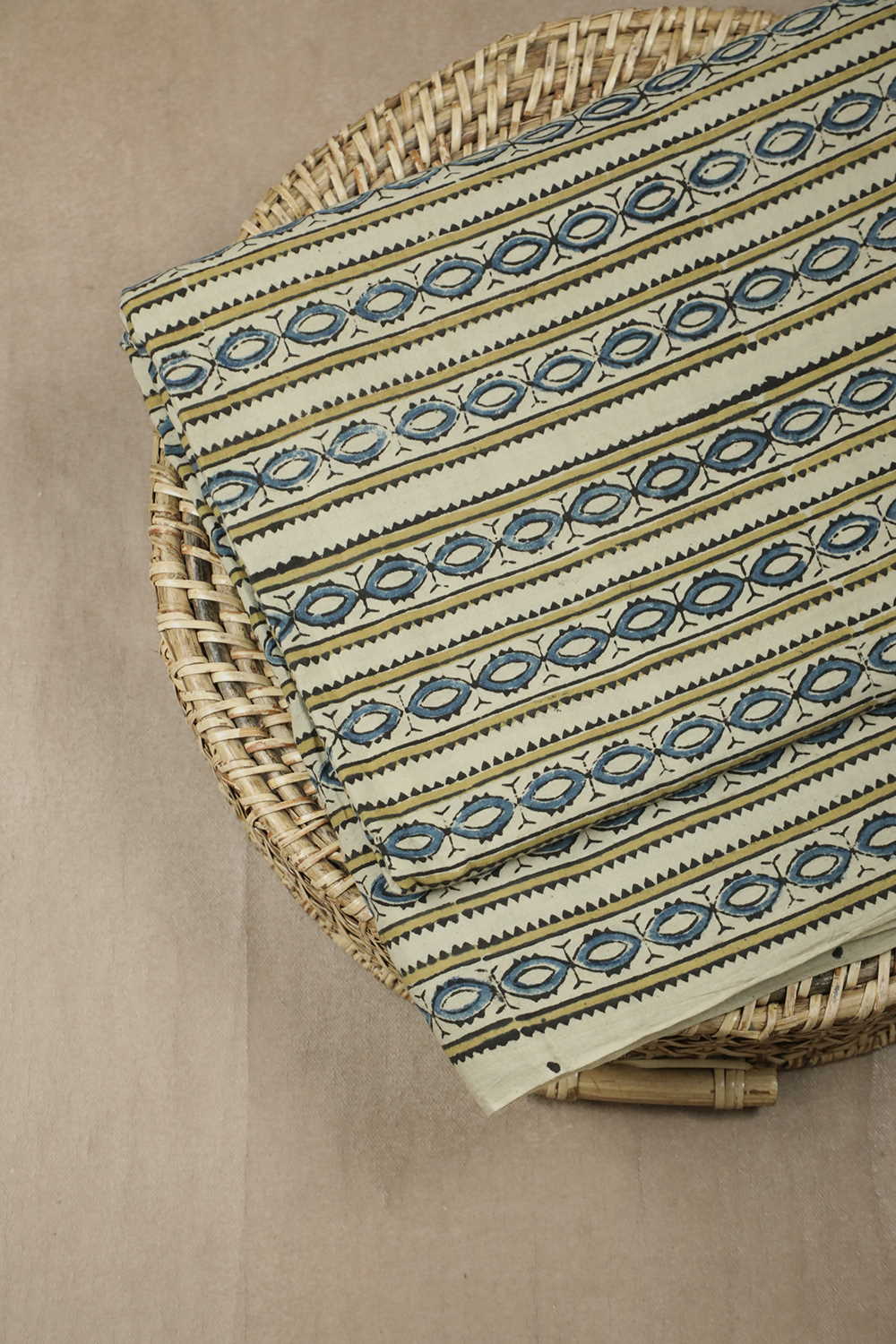 Stripes with Cream Ajrak Cotton Fabric - 0.5m