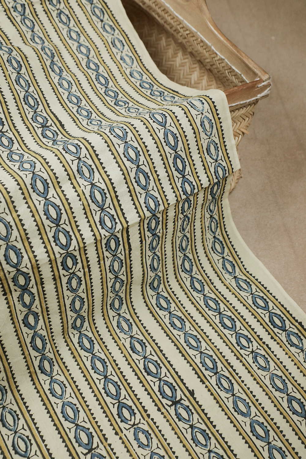 Stripes with Cream Ajrak Cotton Fabric - 0.5m - Image 3