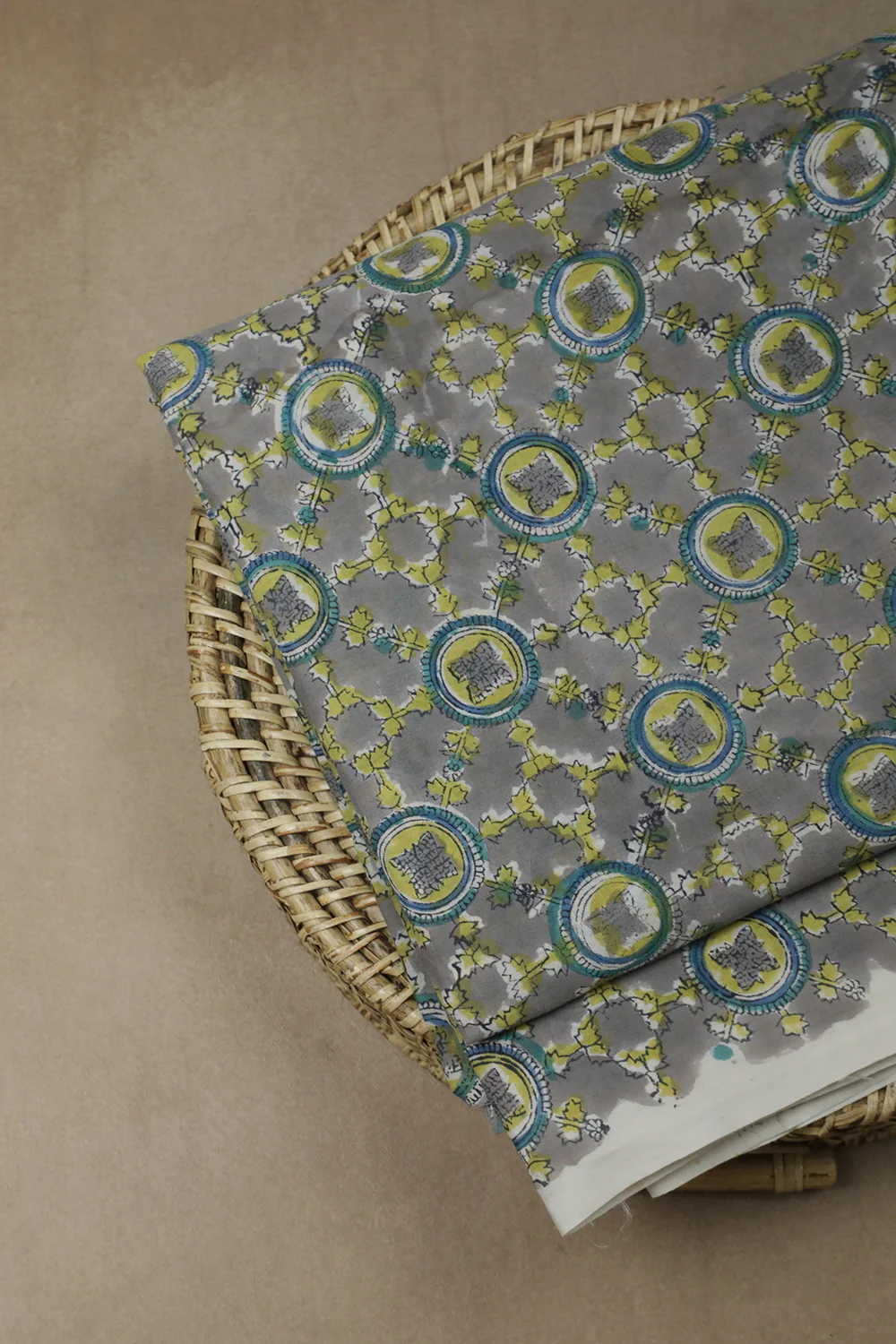 Grey Mul Cotton Sanganeri Fabric - 1.4m