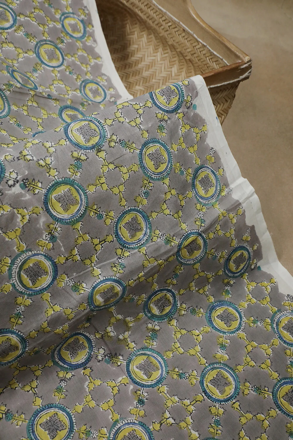 Grey Mul Cotton Sanganeri Fabric - 1.4m - Image 3
