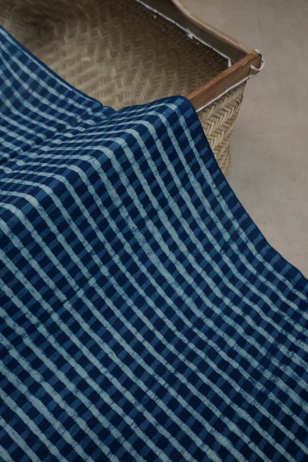 Checkered Indigo Block Printed Cotton Fabric - 1m - Image 2