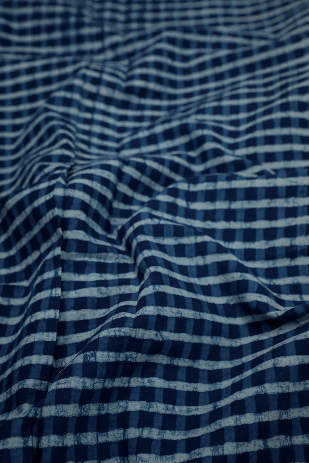 Checkered Indigo Block Printed Cotton Fabric - 1m - Image 3