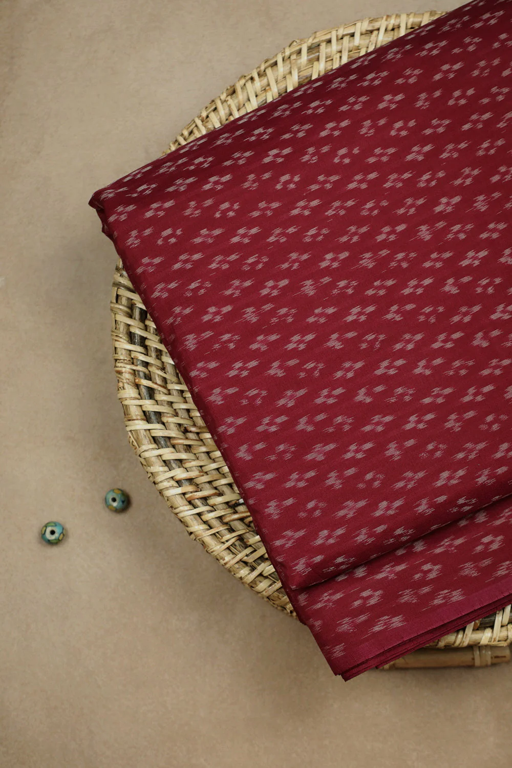 Carmine Maroon with Butta Ikat Silk Cotton Fabric - 1.7m