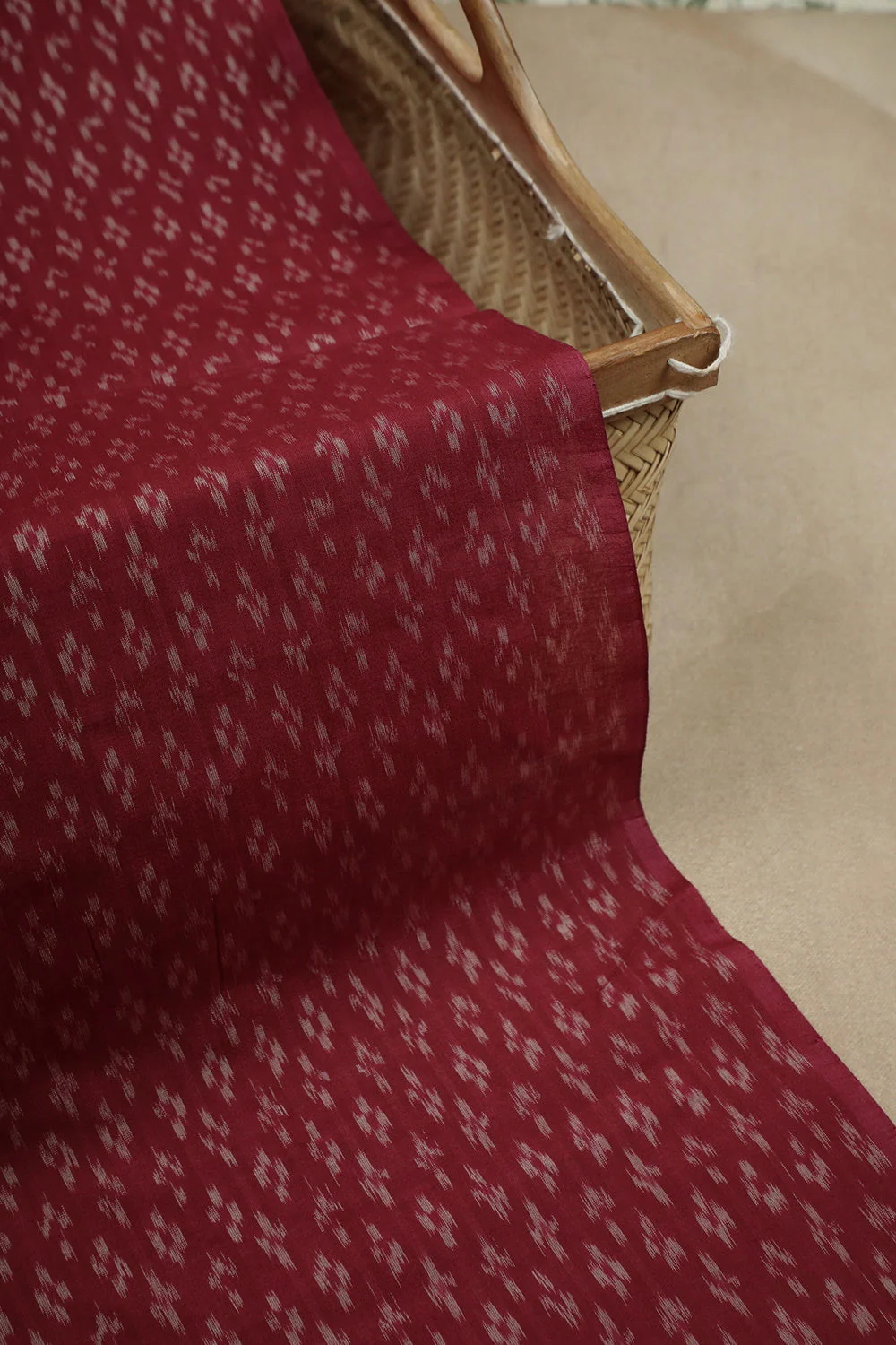Carmine Maroon with Butta Ikat Silk Cotton Fabric - 1.7m - Image 2