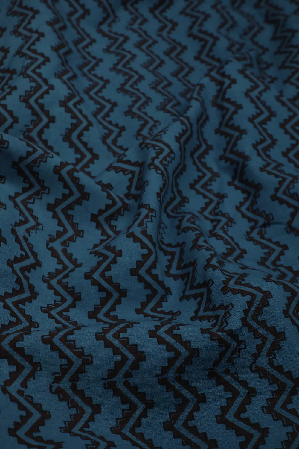 Dark Blue with Chevron Pattern Bagh Print Cotton Fabric - 1m - Image 2