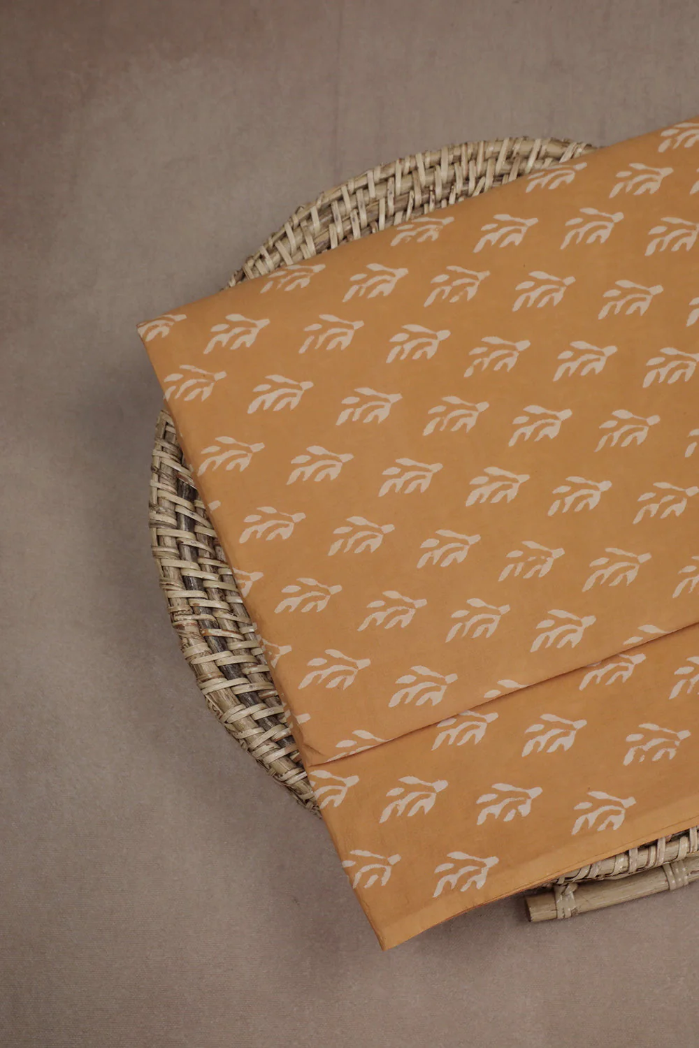 Cream Floral Motifs Block Printed Cotton Fabric - 0.85m