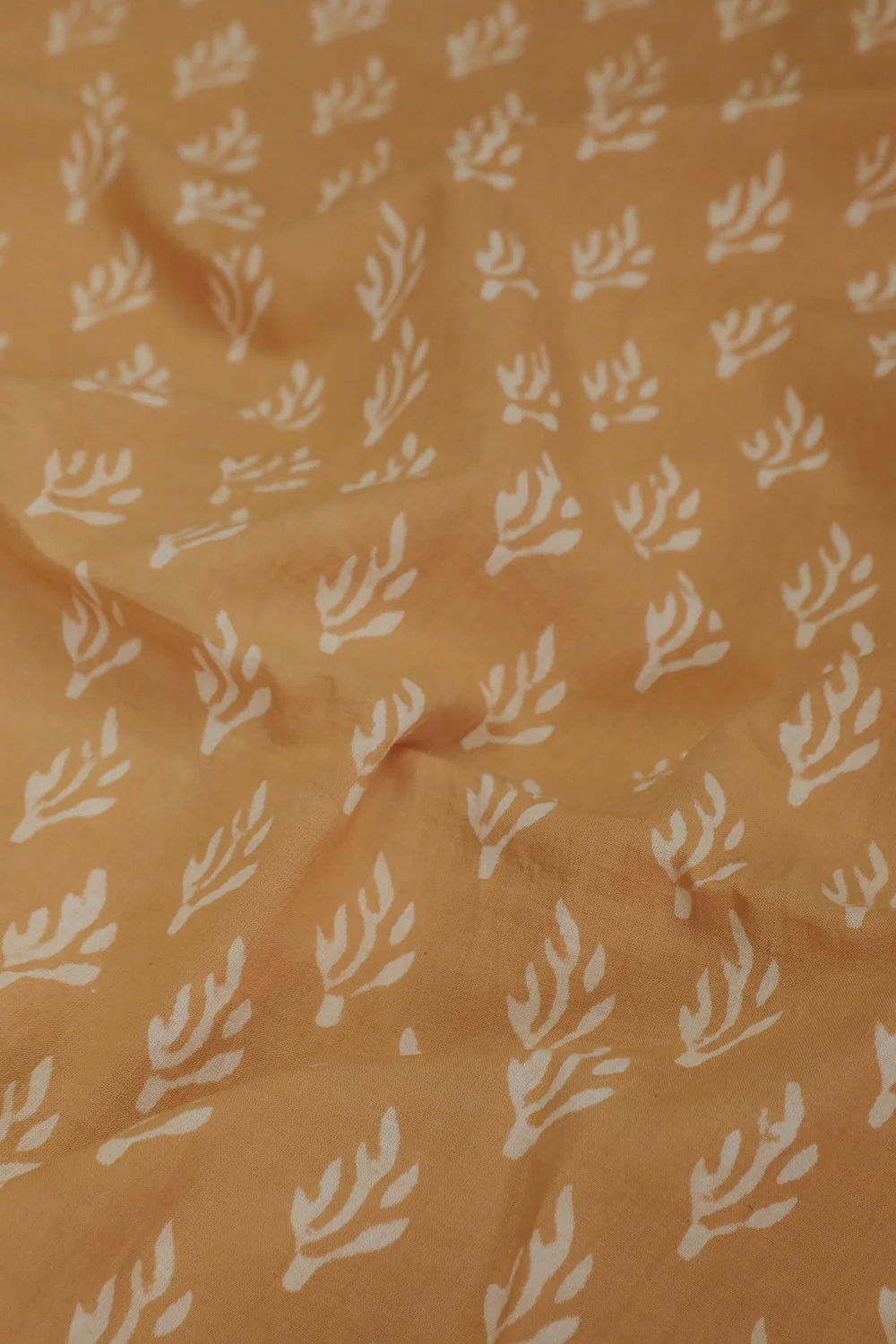 Cream Floral Motifs Block Printed Cotton Fabric - 0.85m - Image 2