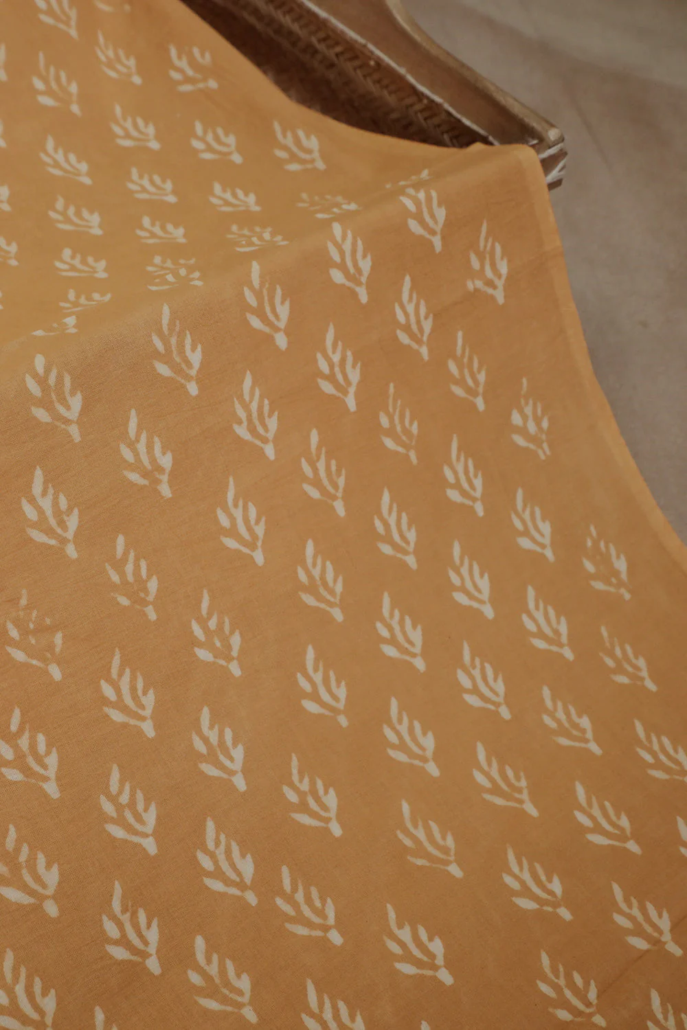 Cream Floral Motifs Block Printed Cotton Fabric - 0.85m - Image 3