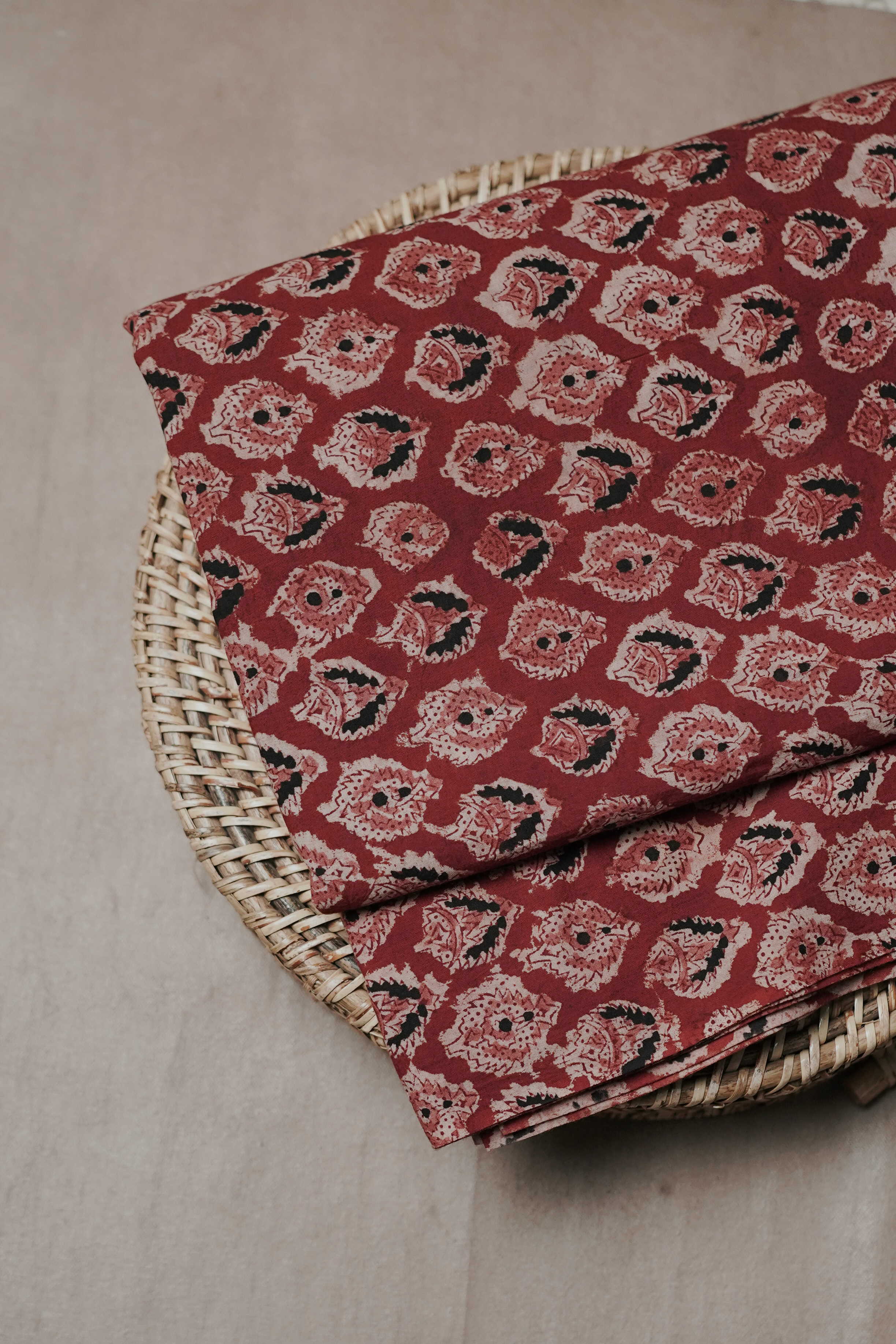Brick Maroon Printed kalamkari Cotton Fabric