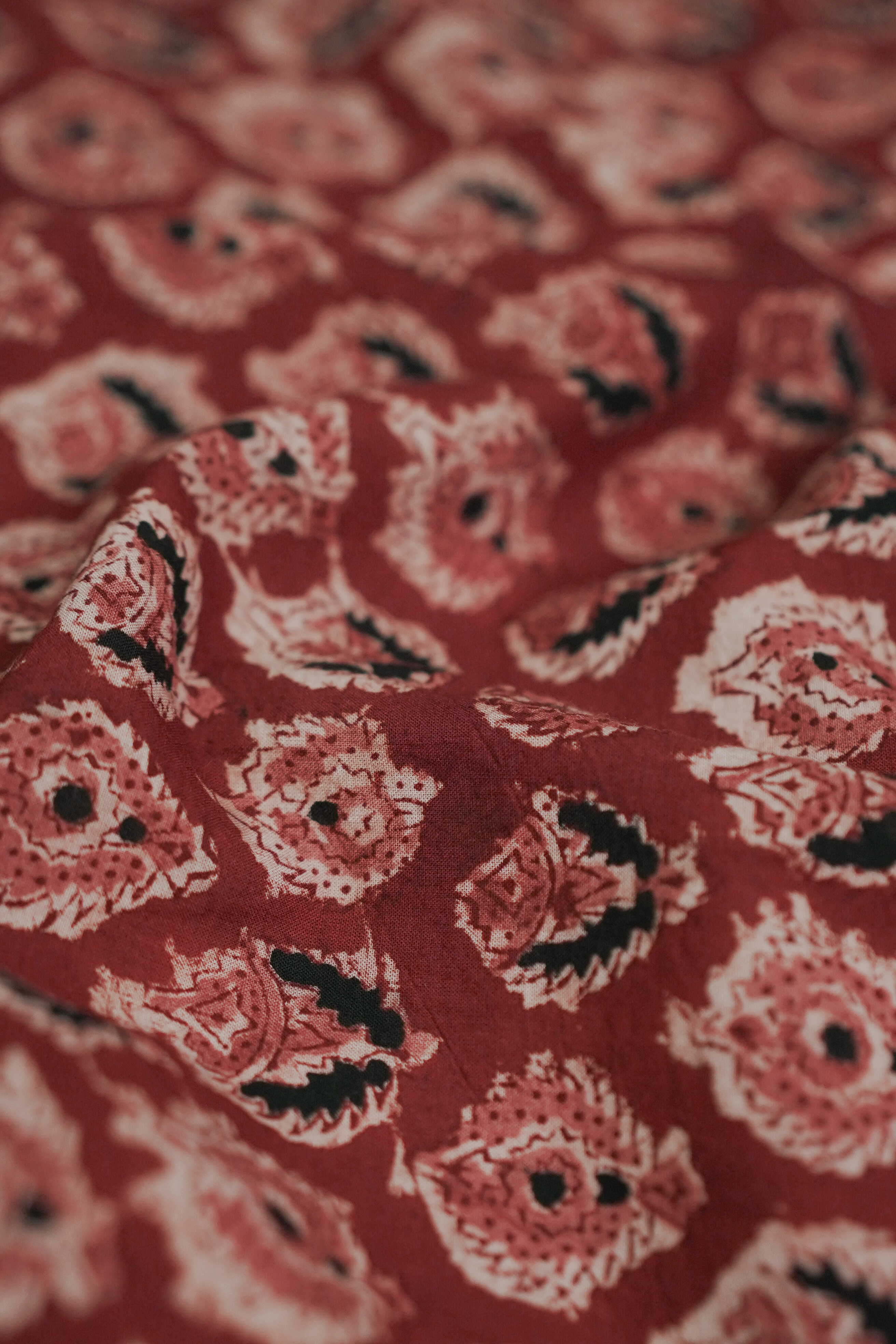 Brick Maroon Printed kalamkari Cotton Fabric - Image 2