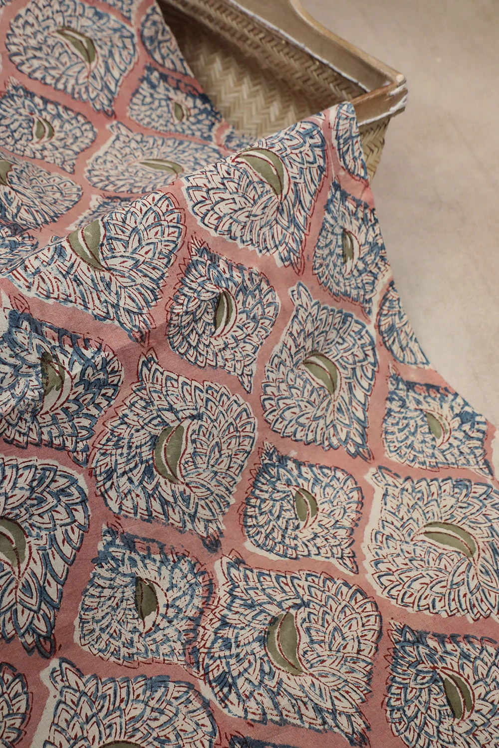 Big Butta on Pink Printed kalamkari Cotton Fabric - Image 3