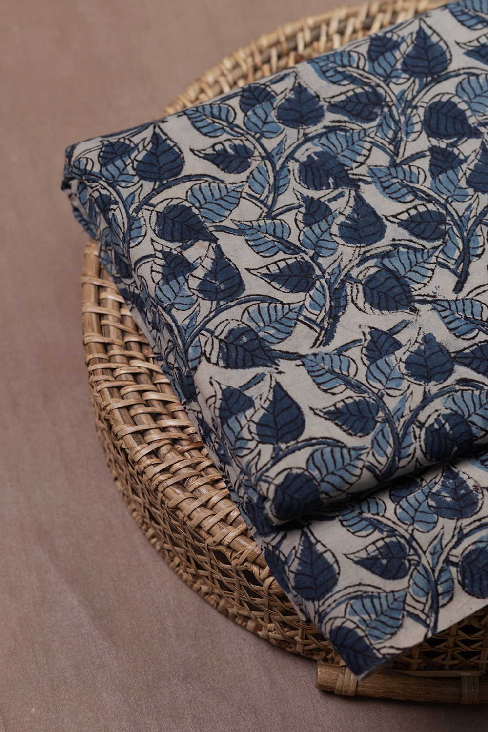 Blue Leafy Floral Printed kalamkari Cotton Fabric - Image 2