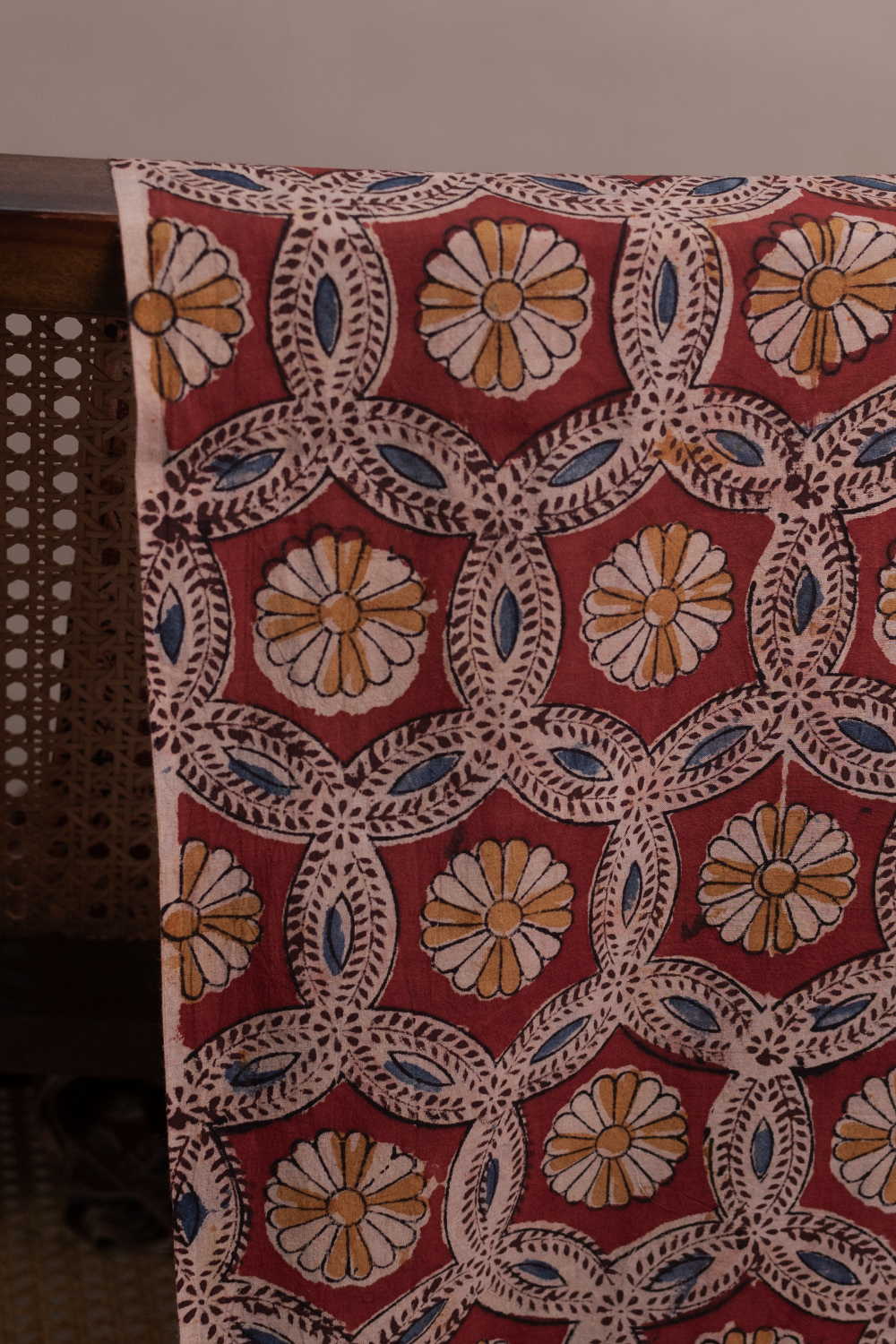 Maroon Petal Mosaic Printed kalamkari Cotton Fabric - Image 2