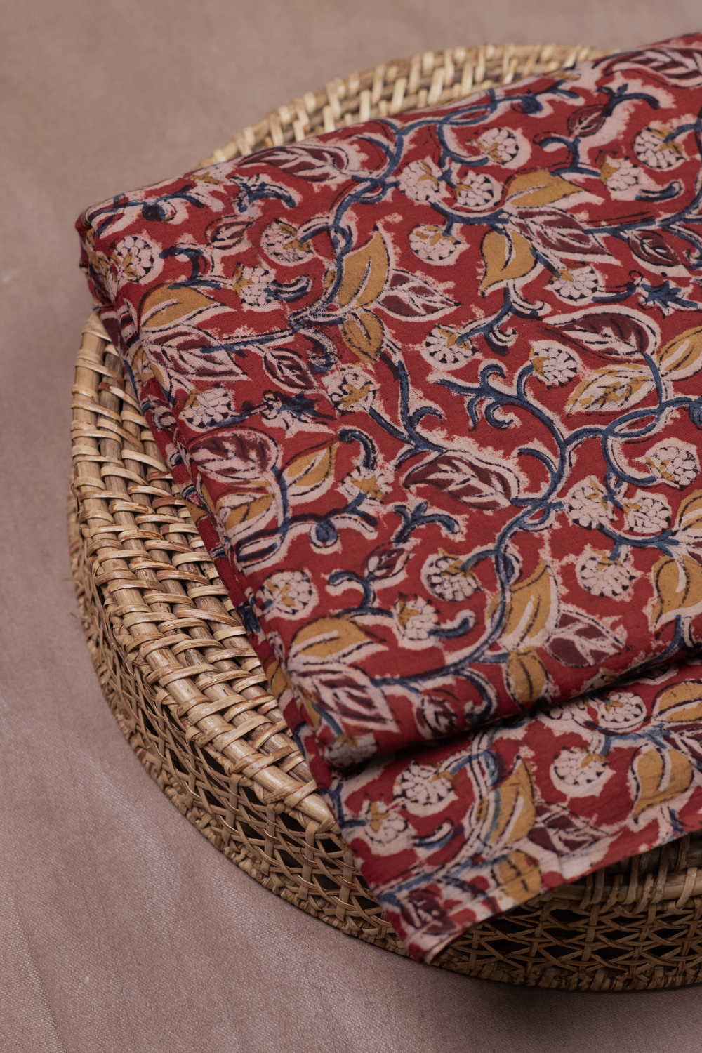 Bloom on Brick Printed kalamkari Cotton Fabric
