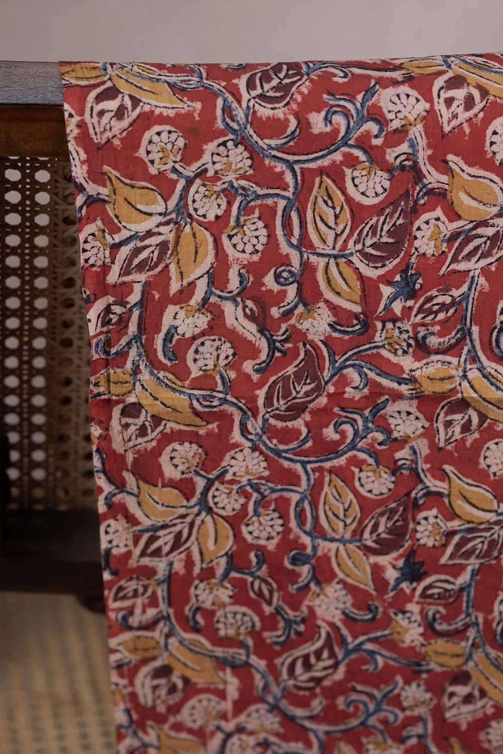 Bloom on Brick Printed kalamkari Cotton Fabric - Image 2