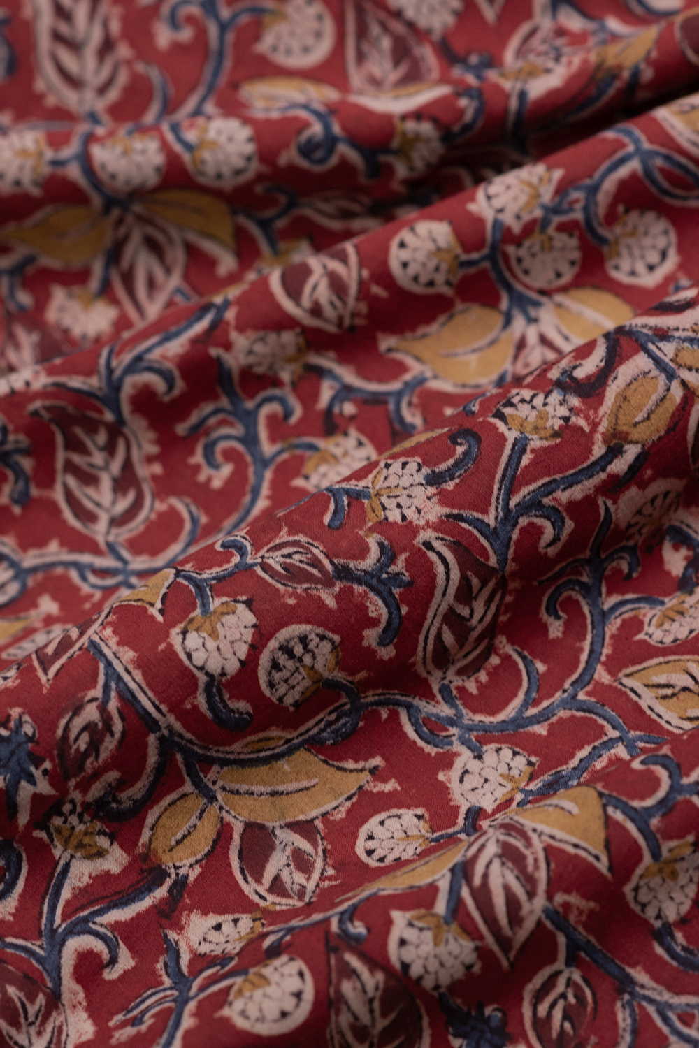 Bloom on Brick Printed kalamkari Cotton Fabric - Image 3