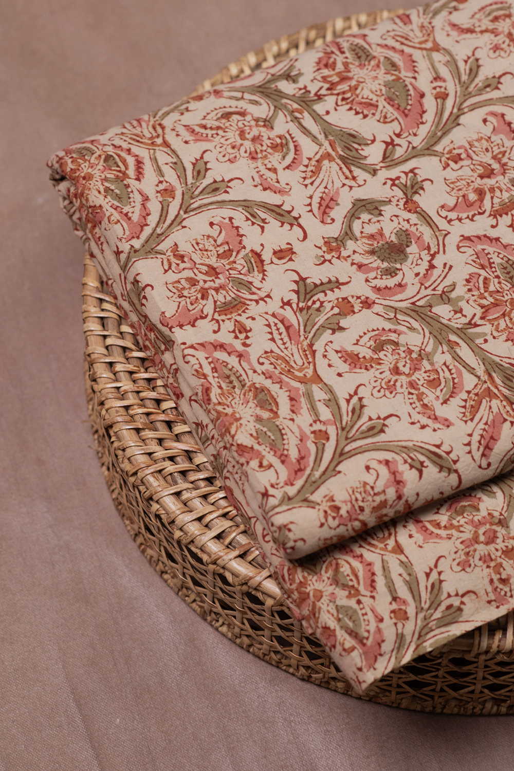 Beige Botanica Printed kalamkari Cotton Fabric - Image 2
