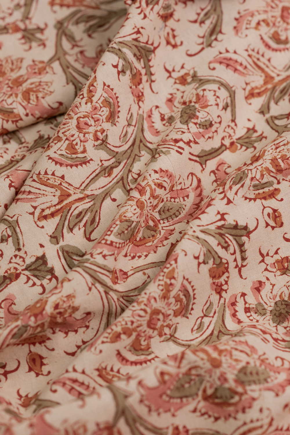 Beige Botanica Printed kalamkari Cotton Fabric - Image 3