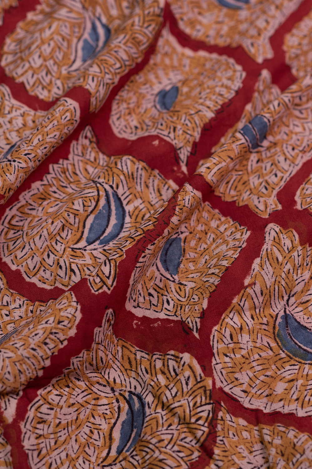 Maroon Printed kalamkari Cotton Fabric - Image 3