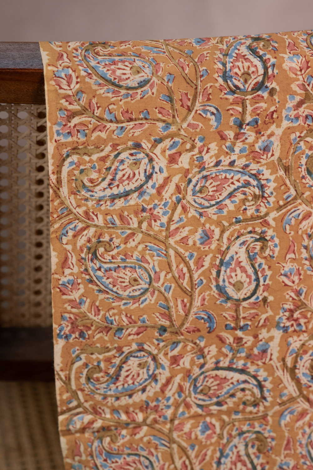 Paisley Floral - Yellow Printed kalamkari Cotton Fabric