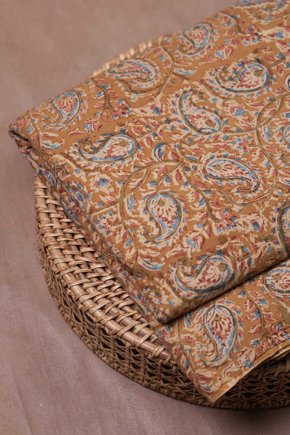 Paisley Floral - Yellow Printed kalamkari Cotton Fabric - Image 2