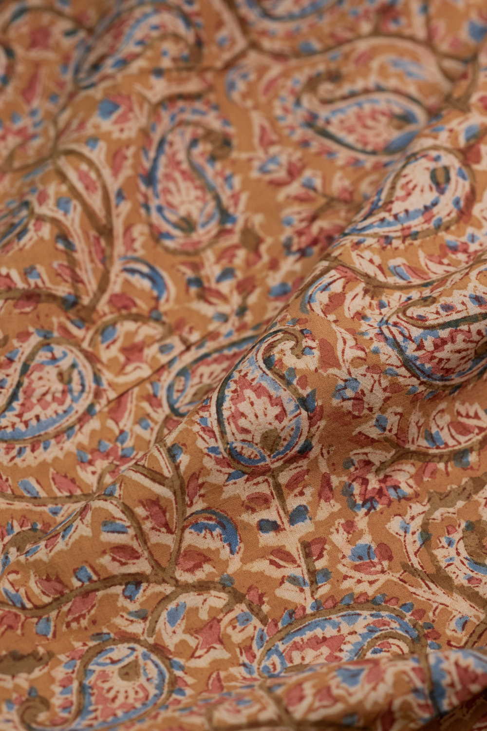 Paisley Floral - Yellow Printed kalamkari Cotton Fabric - Image 3