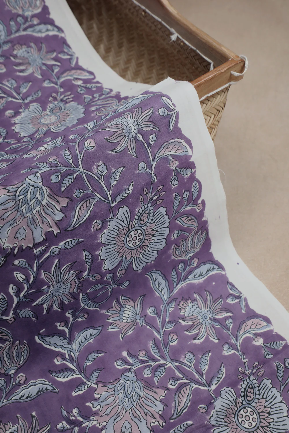 Florals on Purple Sanganeri Cotton Fabric