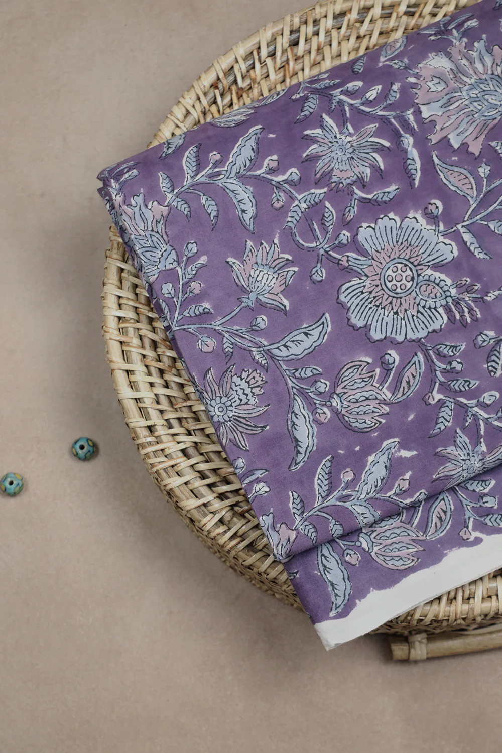 Florals on Purple Sanganeri Cotton Fabric - Image 2