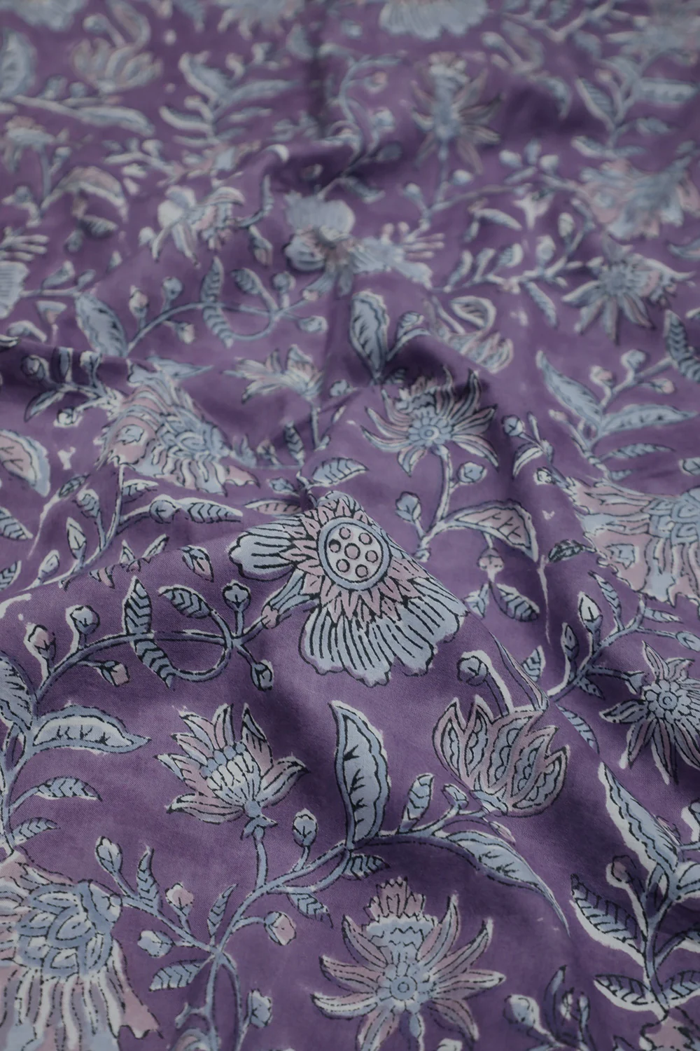Florals on Purple Sanganeri Cotton Fabric - Image 3