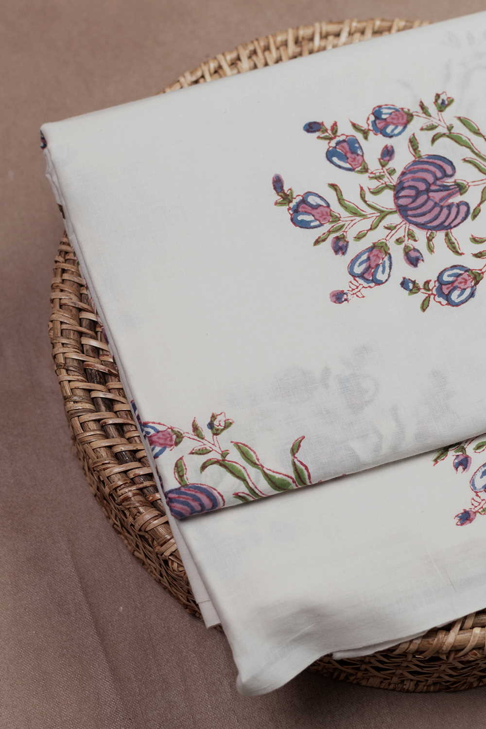 Florals with Cream Sanganeri Cotton Fabric
