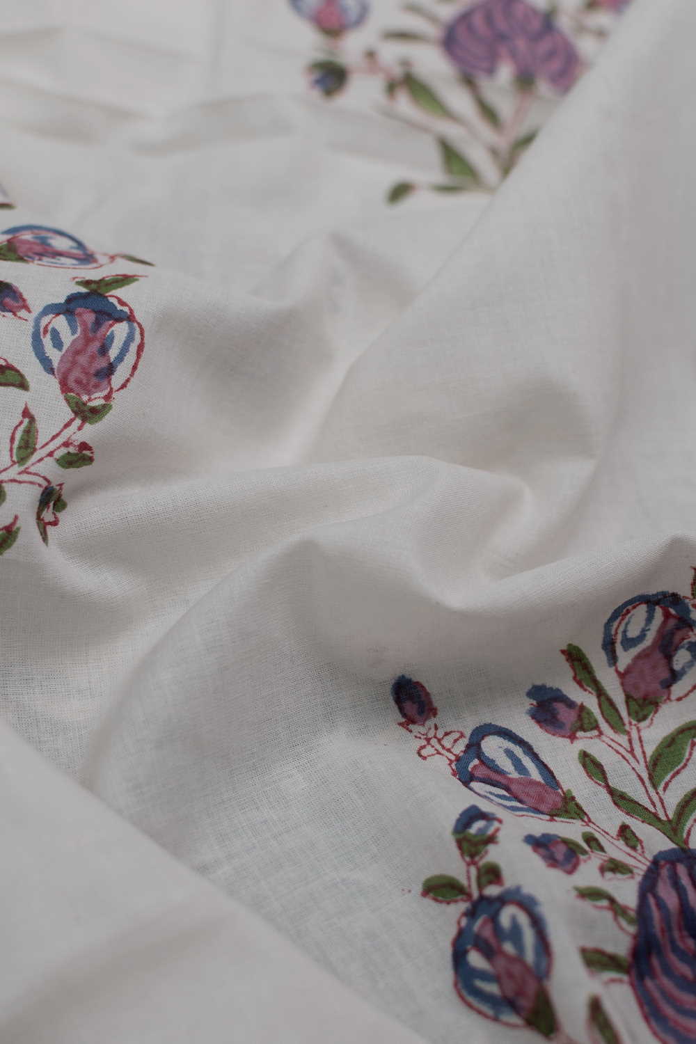 Florals with Cream Sanganeri Cotton Fabric - Image 3
