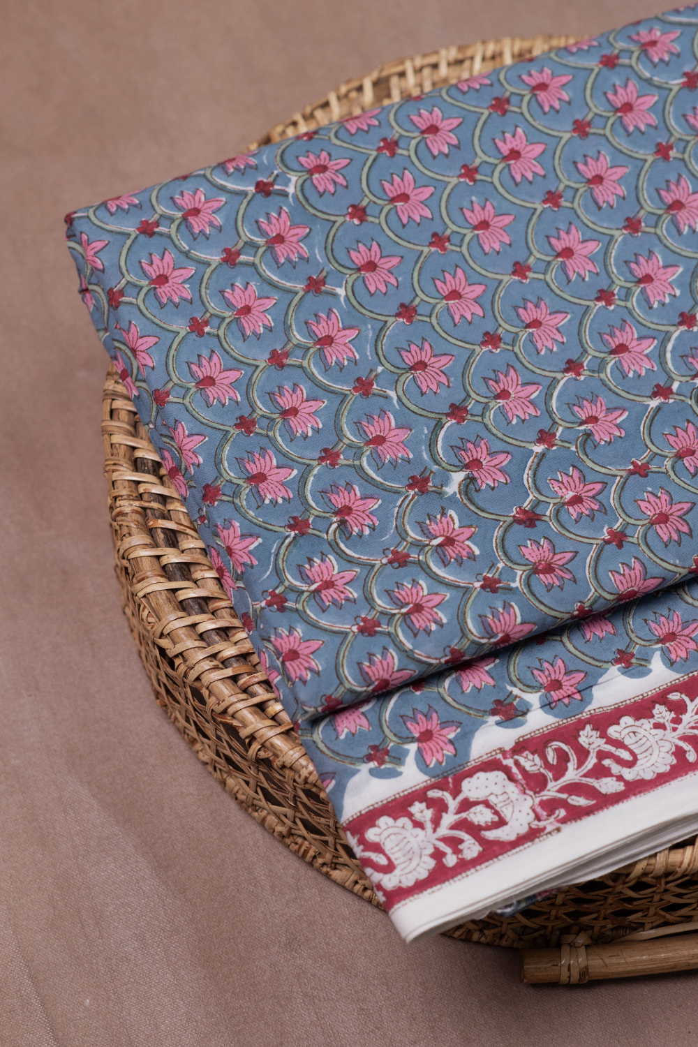 Intricate Design with Border Sanganeri Cotton Fabric