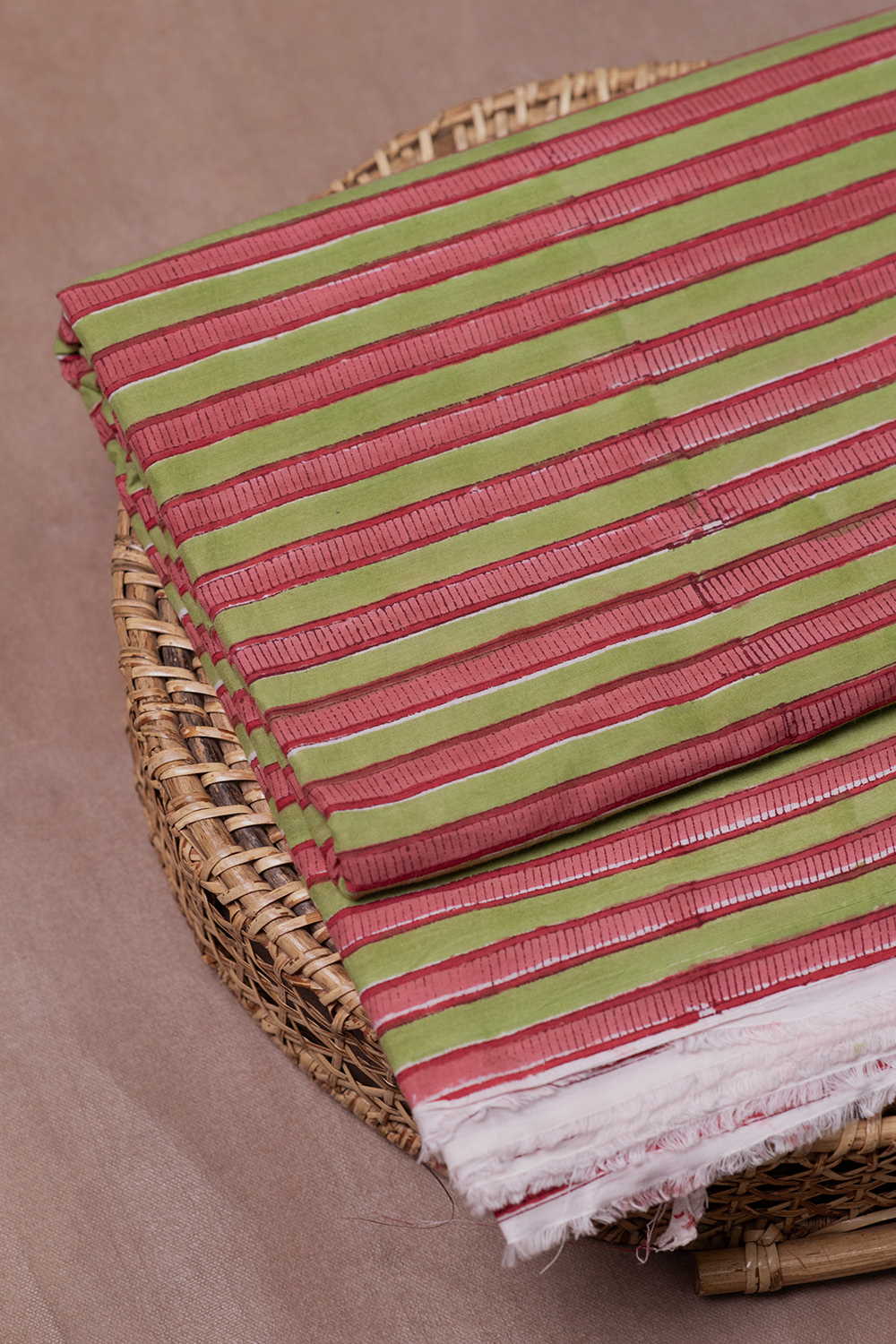 Stripe - Green Sanganeri Cotton Fabric