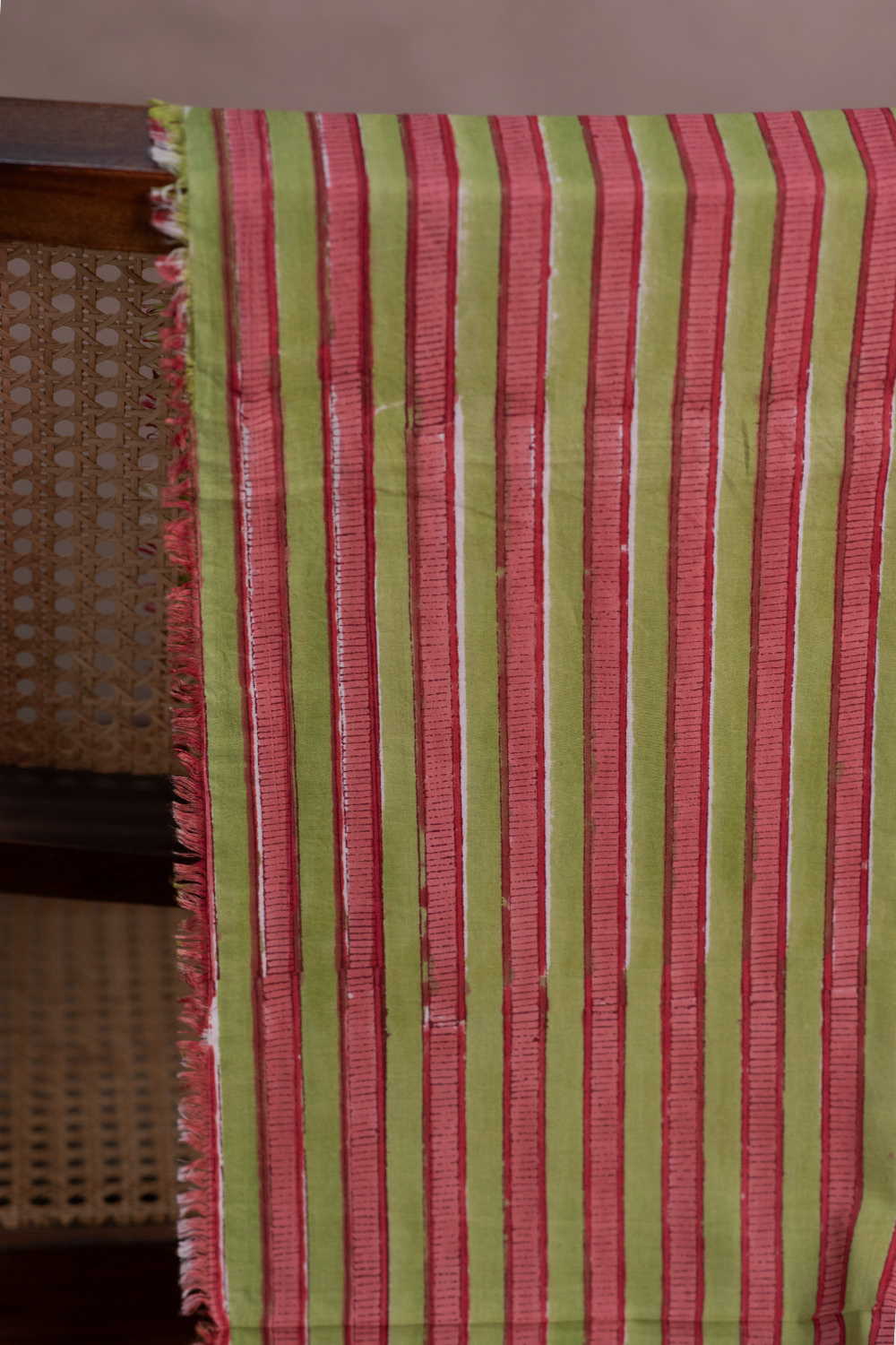 Stripe - Green Sanganeri Cotton Fabric - Image 2
