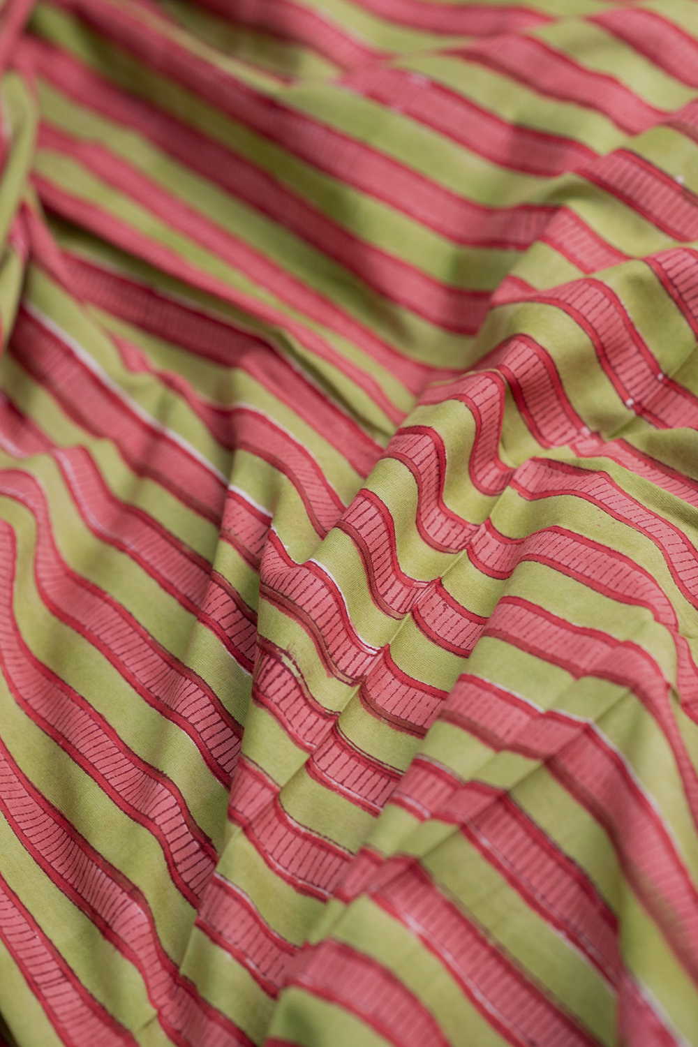Stripe - Green Sanganeri Cotton Fabric - Image 3