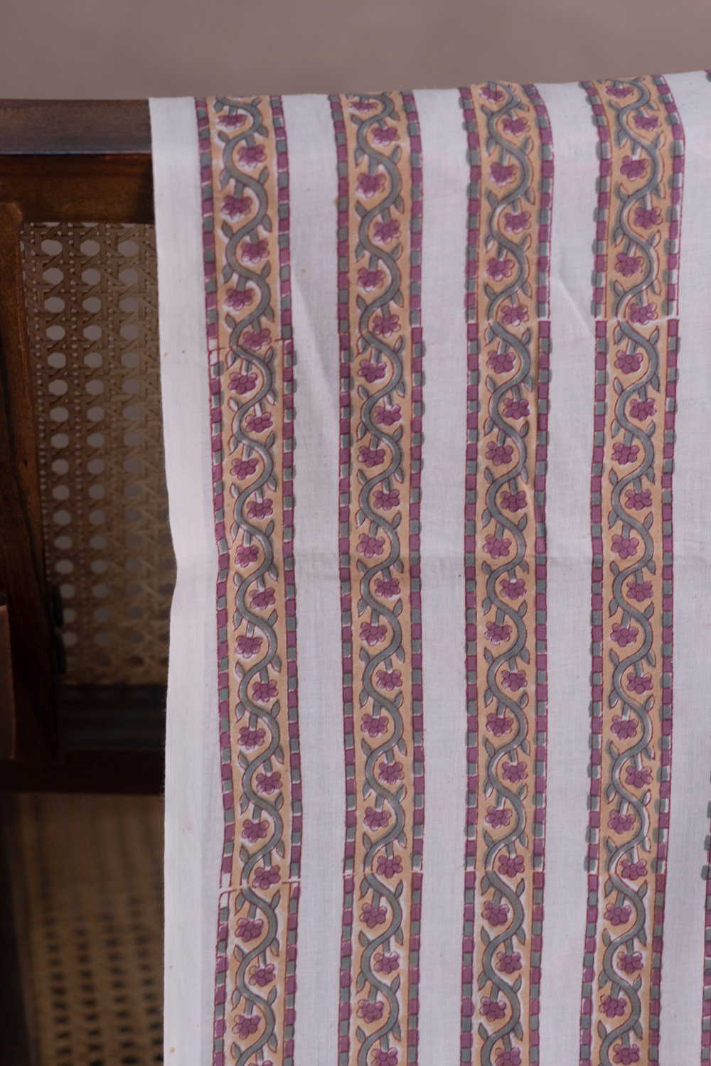 Floral Trail - Cream Sanganeri Cotton Fabric - Image 2