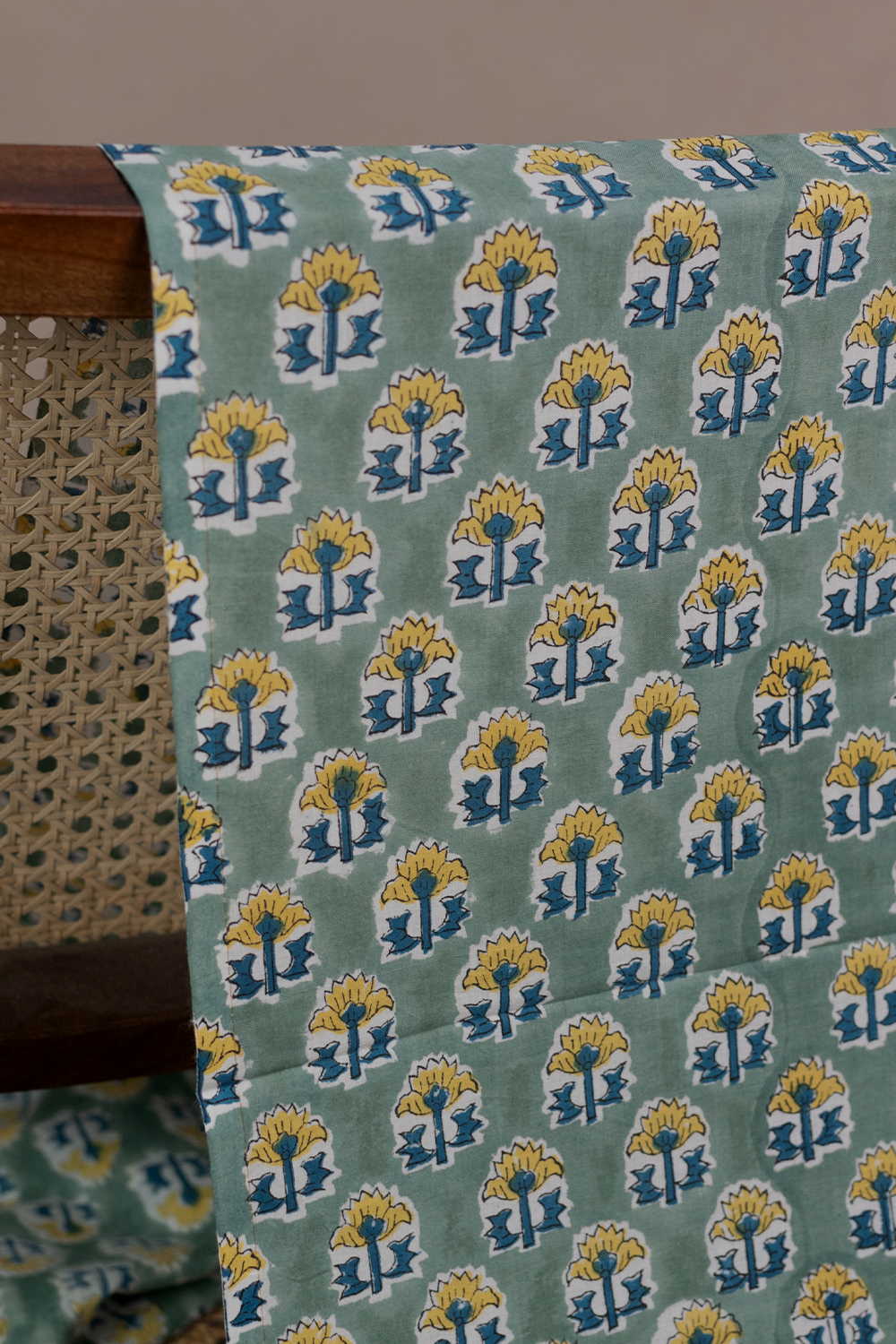 Saffron Blooms Sanganeri Cotton Fabric