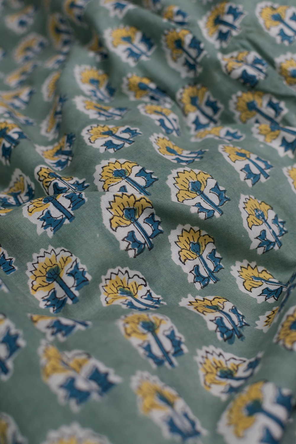 Saffron Blooms Sanganeri Cotton Fabric - Image 3